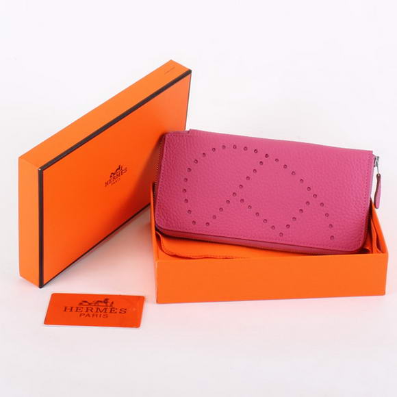 1:1 Quality Hermes Togo Leather Perforated Zippy Wallet 9032 Roseo Replica - Click Image to Close